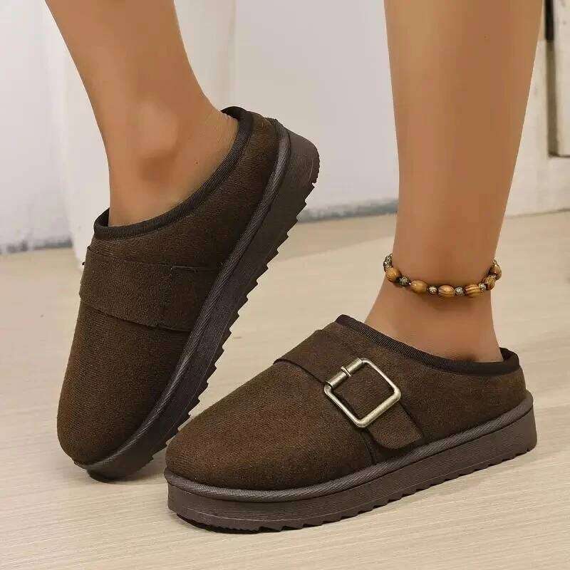 2025 New Metal Buckle Outdoor Women, Thick Bottom Fashionable Warm Winter Slippers for Women