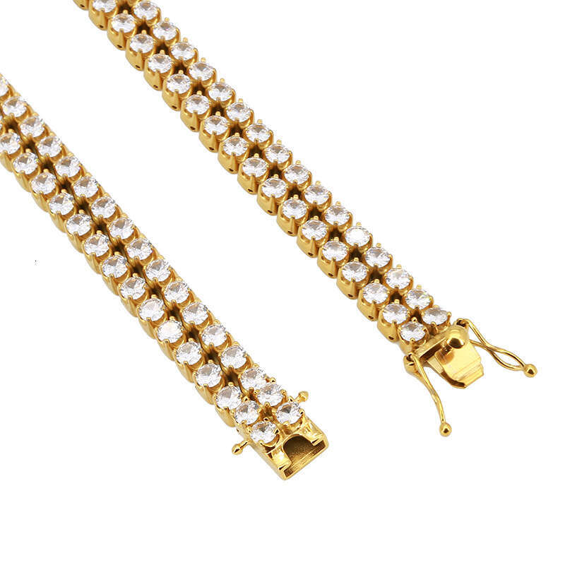 Cross-border premium 316 stainless stone-embellished double-row full-diamond men's bracelet, ins-style titanium steel Cuban chain