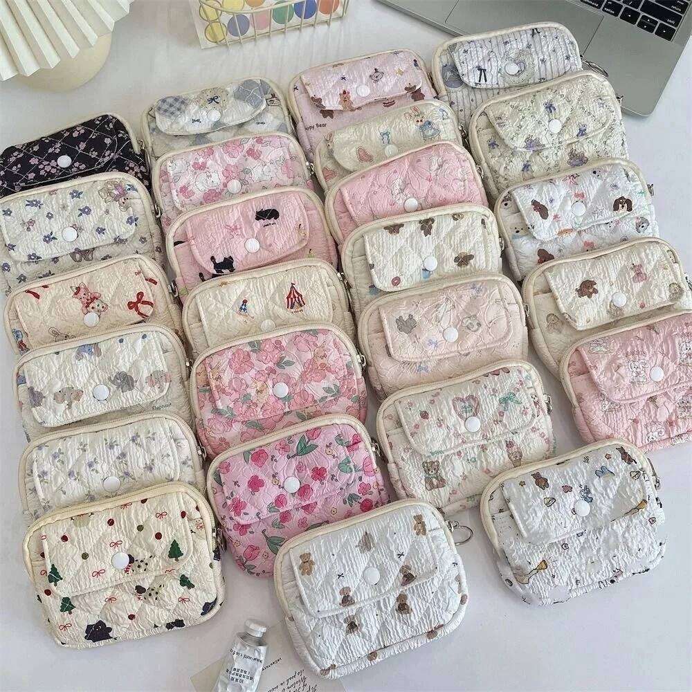 Flower Floral Coin Purse Pinted Korean Style Small Makeup Lipstick Large Capacity Card Holder Mini Canvas Storage Bag C260304