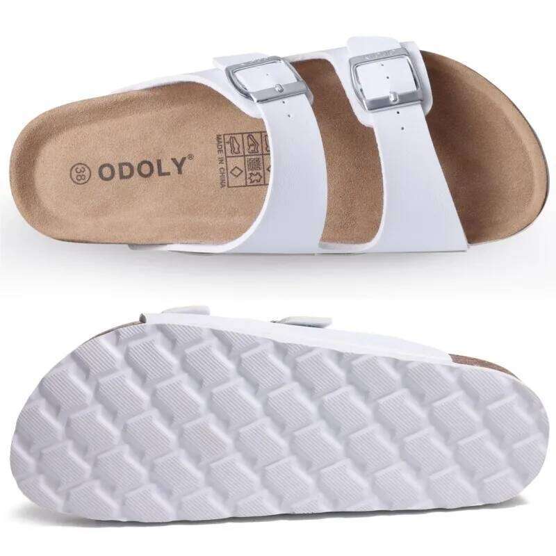 Litfun Women Summer Leather Sandals Comfort Cork Footbed Beach Slippers With Adjustable Buckle High Quality Brand Unisex Slides