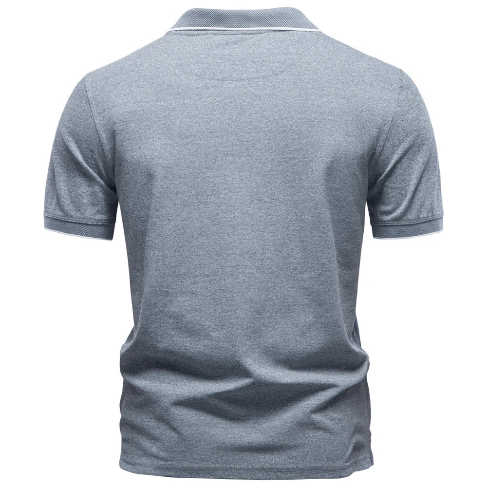 2026 Mens Cotton Blend Polo Shirts Short Sleeve Zippered Soft Breathable Lightweight Casual Solid Color Polo Shirt for Men 260304