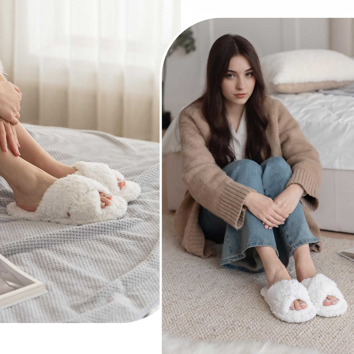 Plush open-toe slippers for women comfortable for indoor and outdoor use cute and soft slip-on house shoes a gift for mothers and bridesmaids S260305