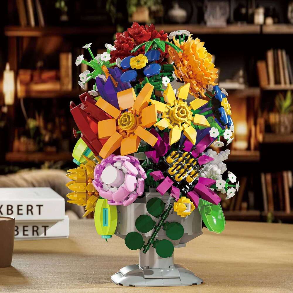 1092PCS Bouquet Building Blocks Immortal Flower Bonsai Model Bricks With Vase Desktop Decoration Kids Toys Holiday Gifts Z260305