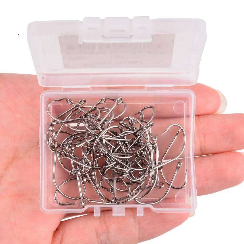 50pcs/box Crank Barbed Fishhook Fishing Tackle Box Big Eye Sharp High Carbon Steel Fish Single Hook Carp Jig Hooks Y260305