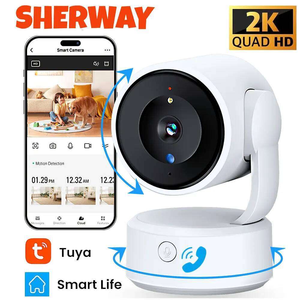 Tuya WIFI IP Camera Indoor 2K Baby Monitor Two Way Talk Smart Home 4X Zoom PTZ 360 Surveillance Cameras Support Alexa Google 26W0306