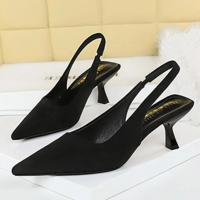 BIGTREE Shoes Suede Women Pumps Pointed Hollow Out High Heels 6 CM Summer Womens Sandals Occupation Office Shoes Kitten Heels 260303