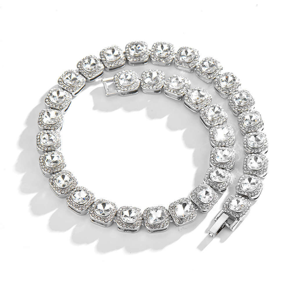 European and American cross-border high-quality fashion 12mm alloy rhinestone square chain hip-hop trendy chunky necklace