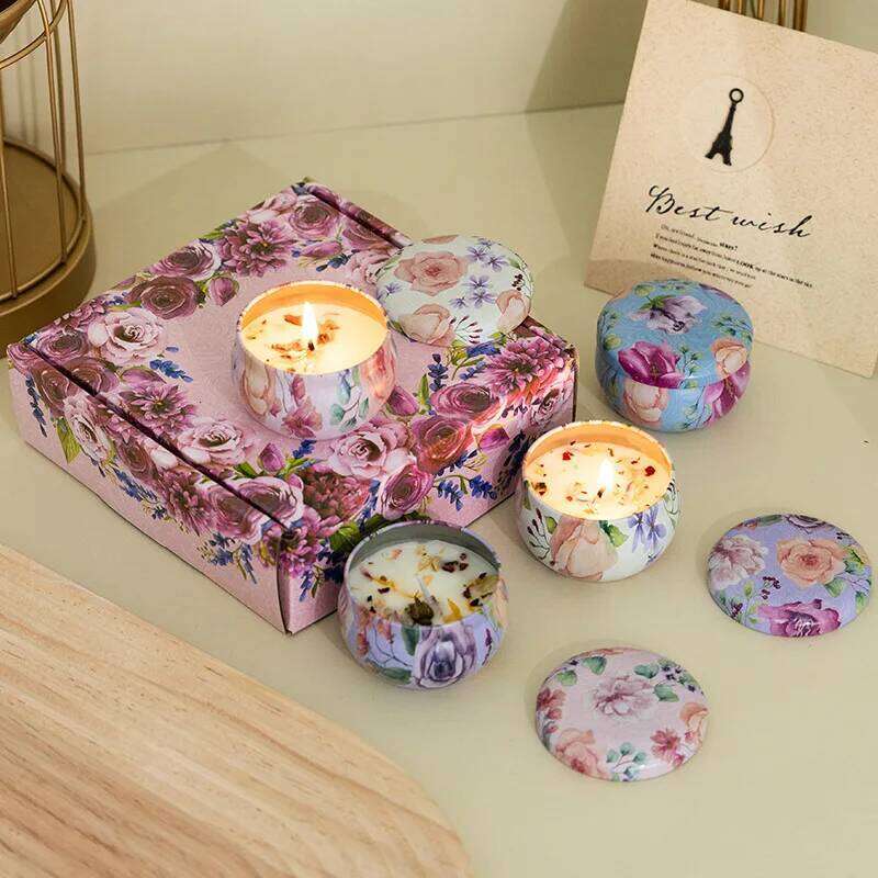 4Pcs/Box Scented Set Gift Islamic Arabian Patterns Fragrance Candle Jar DIY Smokeless Couples Romantic Incense Candles W260304 W260305