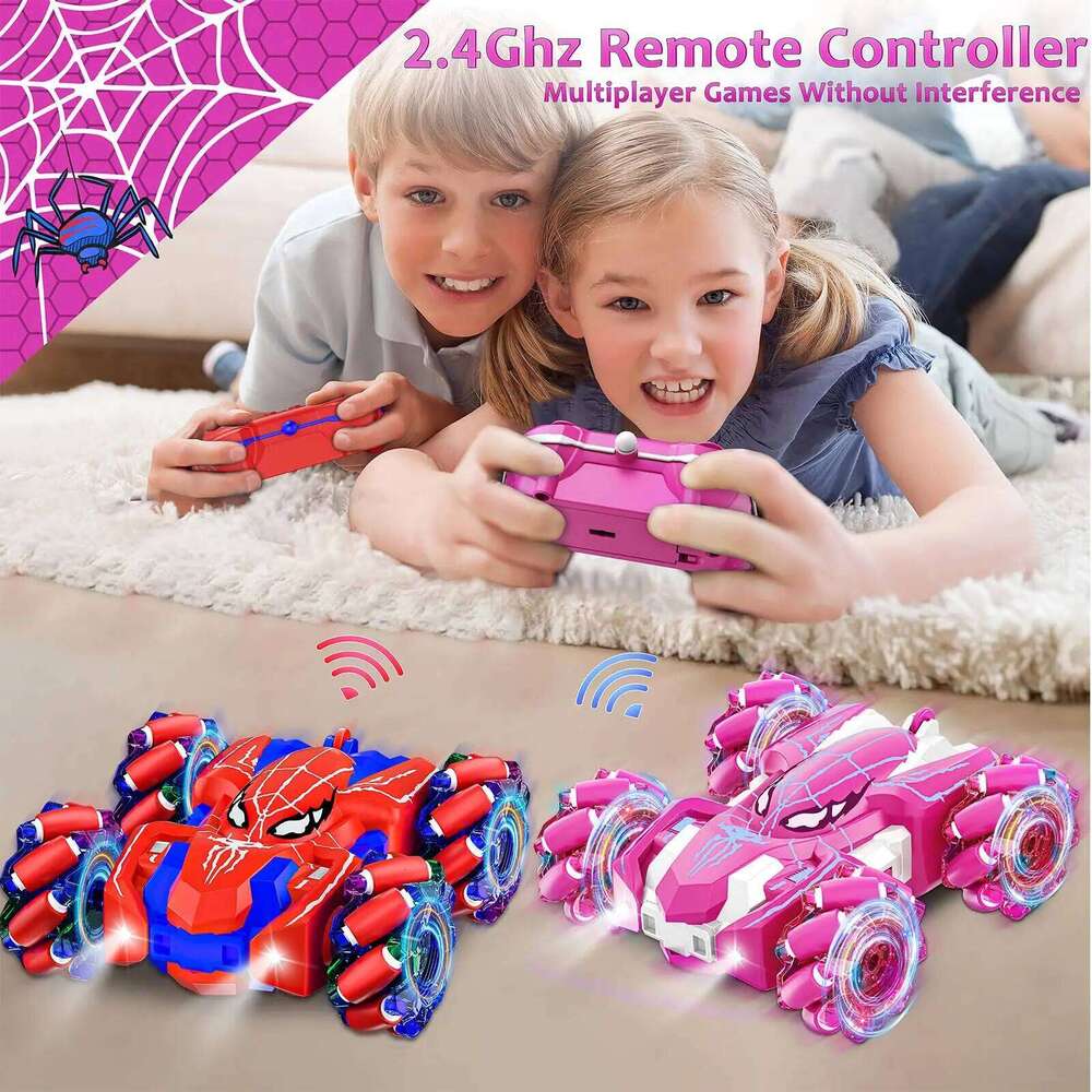 Pink LED Remote Control Stunt Car, 360 Rotation, 2-Sided Driving, Kids' Electric Toy Car for Multiplayer Games C260305