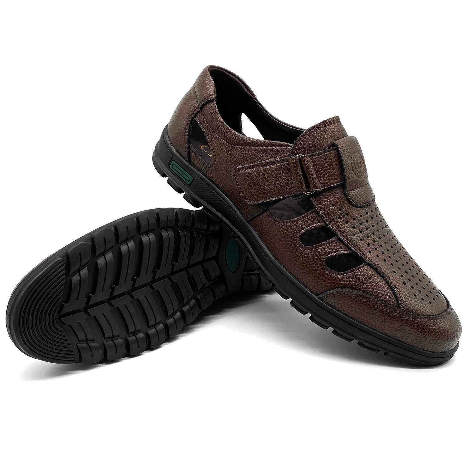 Openwork Design Mens Sandals Luxury Leather Breathable Men Shoes High Quality Summer Sandal Soft Outdoor Slippers R032