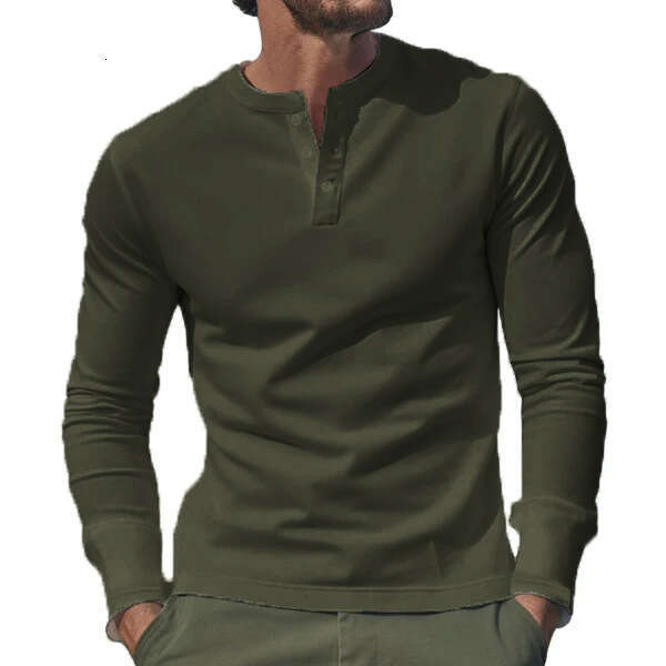 Amazon cross-border spring autumn foreign trade clothing, European and American t-shirts, long-sleeve base shirts, men's Henry shirts