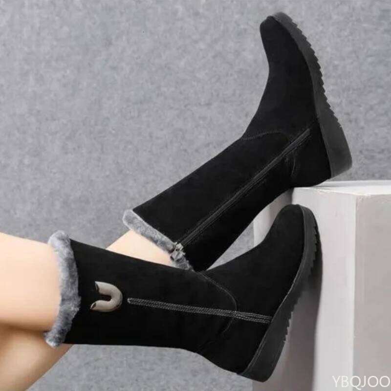 Winter versatile snow thick fashionable women's anti slip warm leisure comfortable side zipper cotton boots