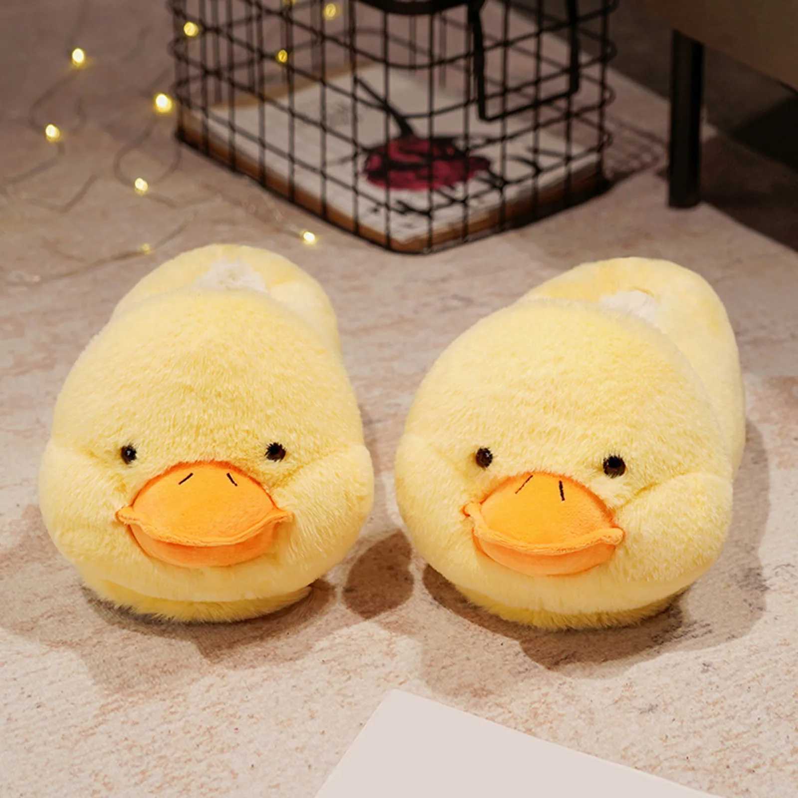 Womens Cartoon Animal Duck Indoor Warm Cotton Slippers Cute Wrap Toe Plush Home Slippers Winter Warm Couples Bedroom Slippers S260305