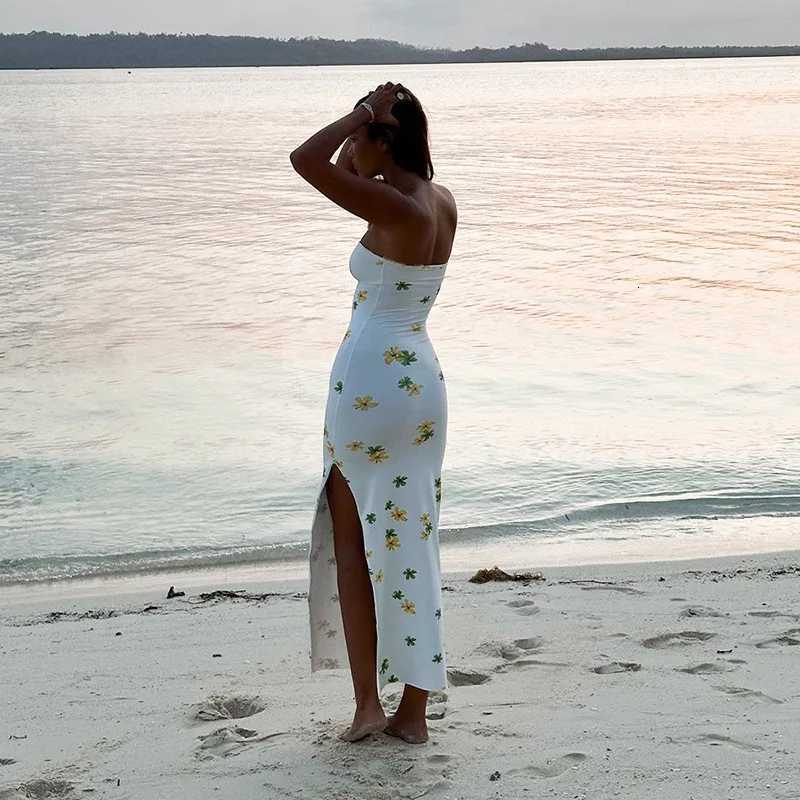 Euro-american Vacation Sexy Wrap Dress Slit High WaistSlim Temperament Printed SkirtChest Bound And Slit In 2024 X260306