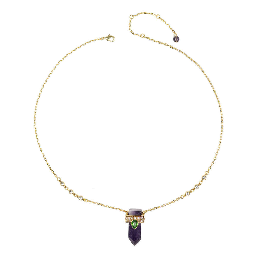 Vintage Purple Natural Stone Pendant Necklace Sweater Chain Choker Geometric Earrings Hooks Light Luxury High-End Ear Accessories High-Quality