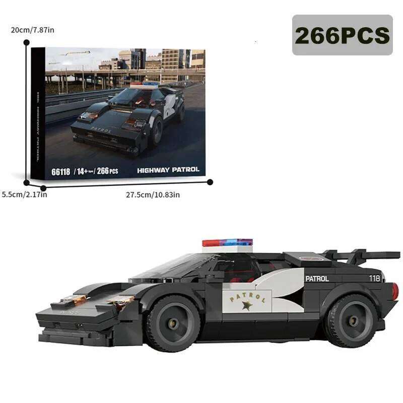 266PCS City Patrol Building Blocks Classic Supercar Police Car Model Bricks Desktop Decoration Toy Kids Holiday Gifts Z260305
