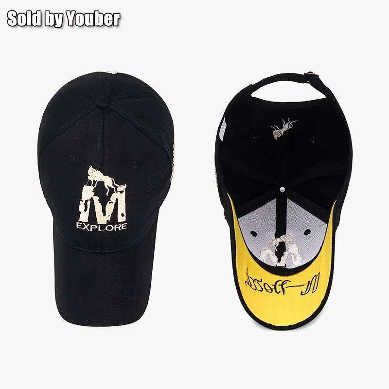 M letter Wolf Totem Embroidery Cotton Adjustable Hard Top Baseball Cap Sun Hat Trucker Caps Dad Hats Y260304