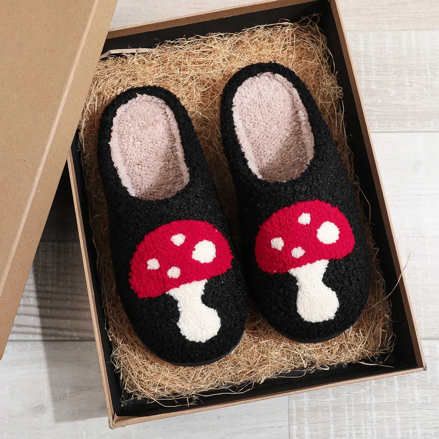 Winter Home Furnishings colorful Flowers/Cherries Pattern Cotton Slippers Non Slip Thick Bottom Wear-Resistant Cotton Slippers S260305