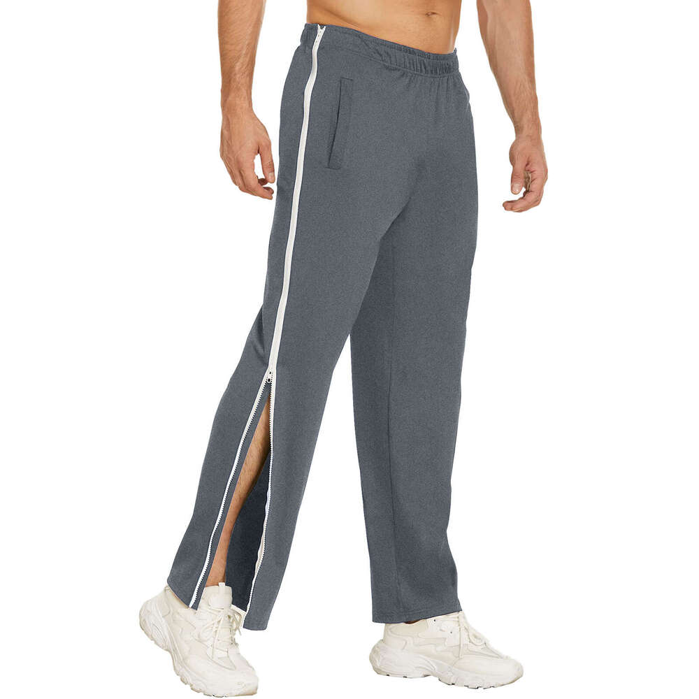 Men's Trendy Sports Zipper Loose Sweatpants Training Quick-Release Basketball Pants Breathable Moisture-Wicking