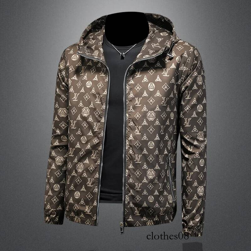 Spring 2026 Men's Hooded Jaet Printed Casual Sle Polyester Fiber Warmth Long Sve Zipper Closure Side ket Design