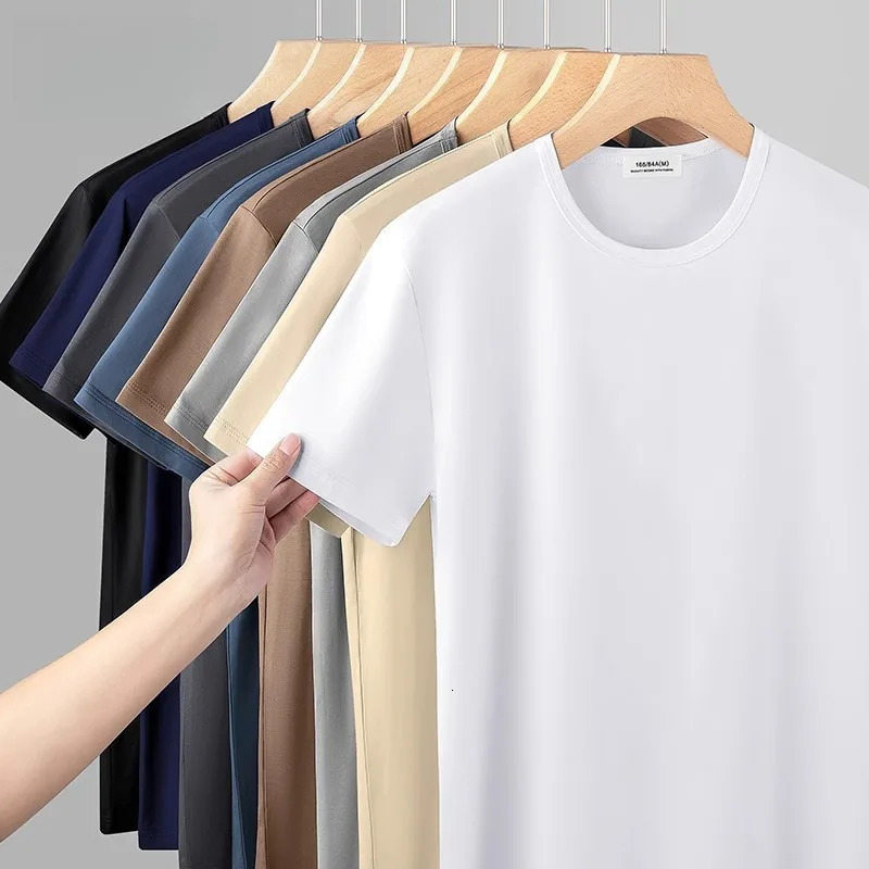 47 Cotton Modal 6 Spandex T Shirt Men Short Sleeved Summer Round Neck Undershirt Plus Size Mens Solid Color Tops Tees 260302