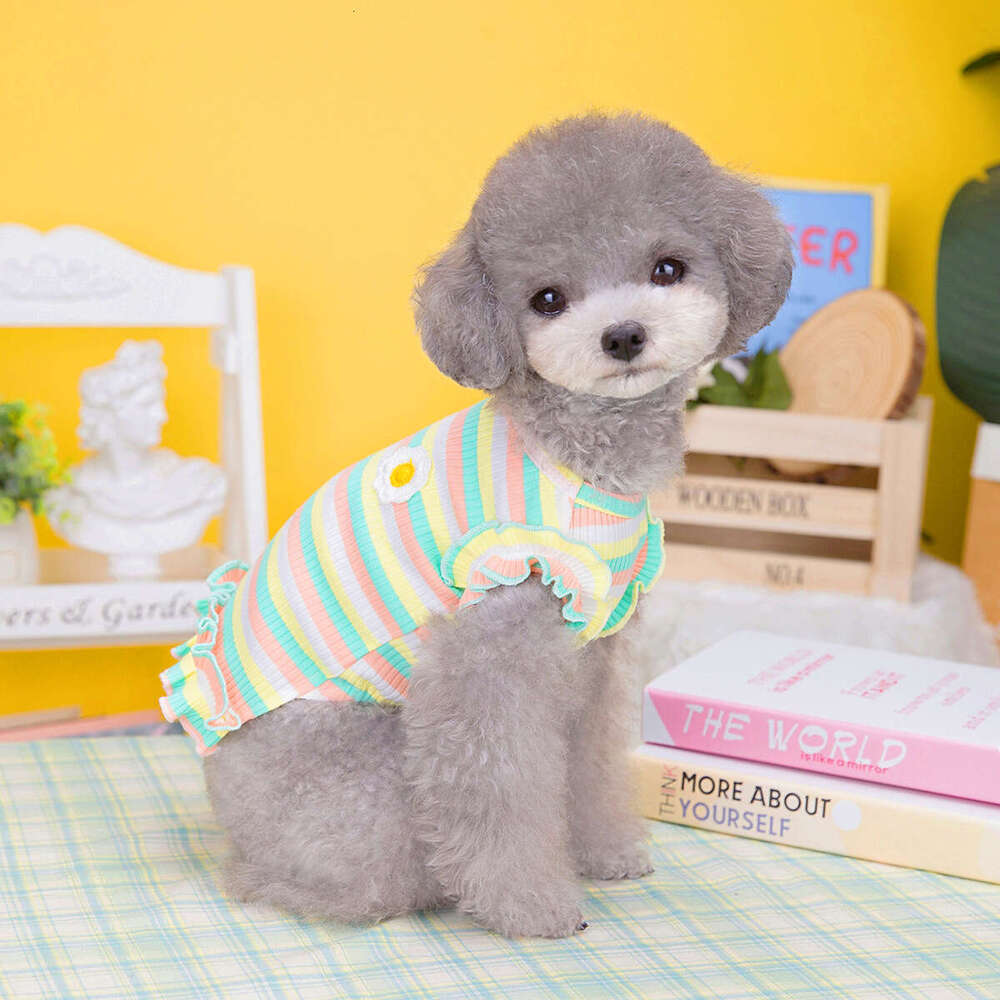 Pet Clothing Spring/Summer Wholesale Dress Dog Clothes New Apparel Dropshipping 23 Color Striped Floral Vest Bamubi