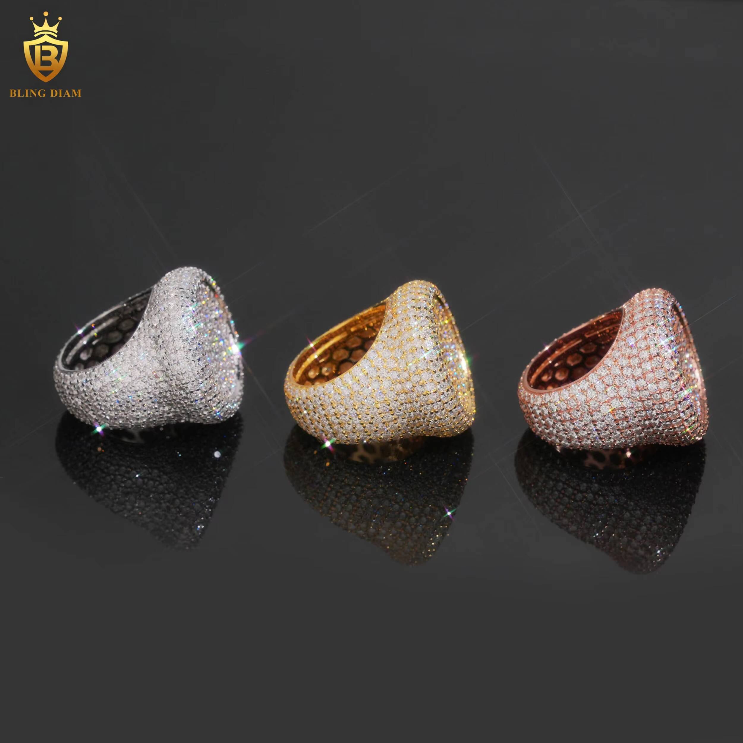 Iced Out Silver Rings Moissanite Ring Hiphop Round Brilliant Moissanite GRA Certified D VVS Fine Moissanite Jewelry Rings Men