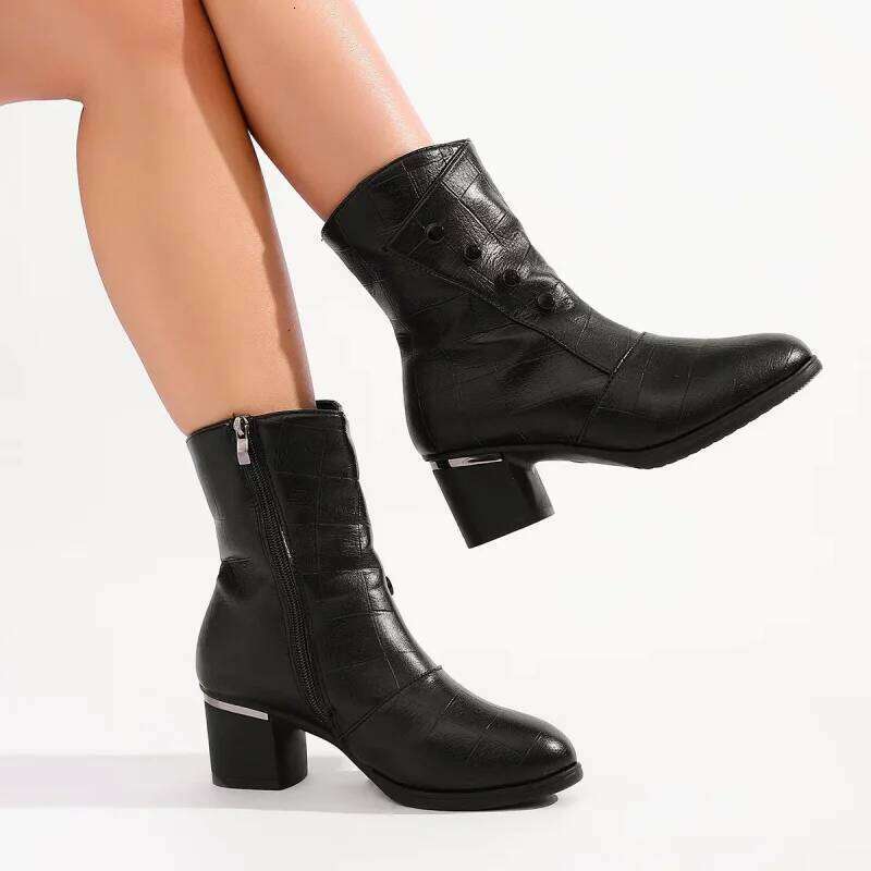 Women Fashion Ankle Boots Female New Pointed Square Heels Black Retro Dress Party Ladies Autumn Winter ShortBoots