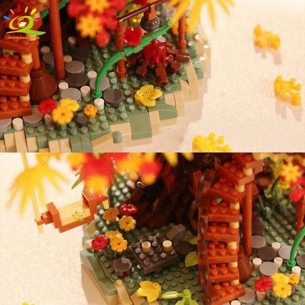 HUIQIBAO MOC Autumn Treehouse Architecture Style Castle House Micro Building Block Brick for Kid Gift Children Construction Toys Z260306