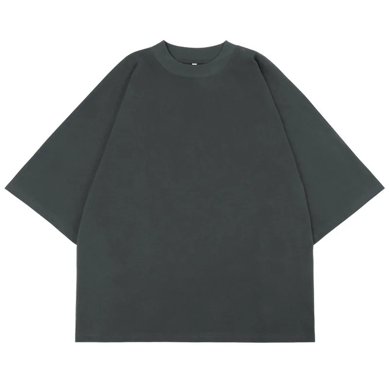 300GSM Heavyweight Cotton Boxy Cropped Tee Slim Neck Streetwear T-Shirt Hip Hop Mens Short Wide Distressed Shirt 260304