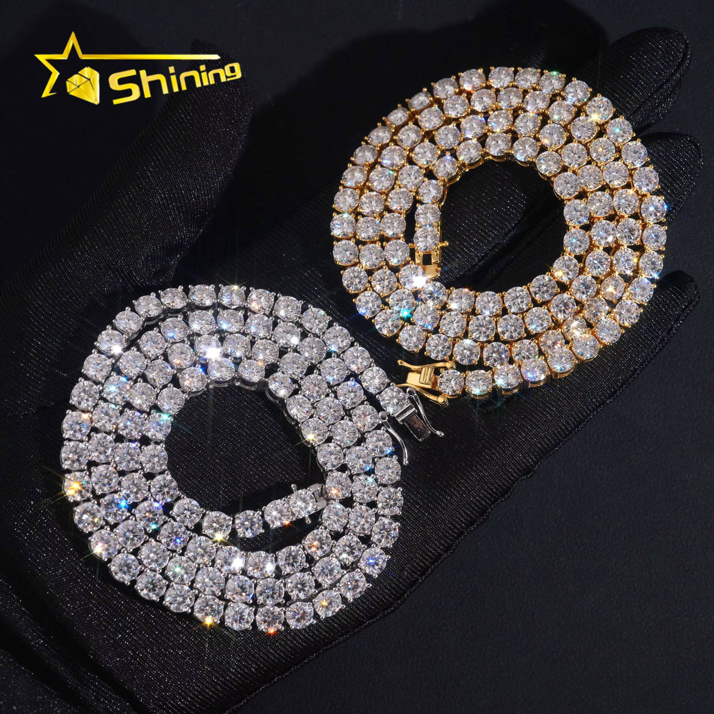 USA Warehouse Fast Shipping 925 Silver 5mm Moissanite Tennis Necklace GRA Certificated Iced Out Moissanite Tennis Chain Men