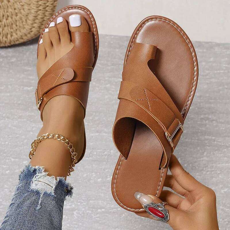Outside Casual Beach Women Shoes Summer New Flats Flip Flop Sandals Walking Clip Toe Roman Buckle Ladies Slides
