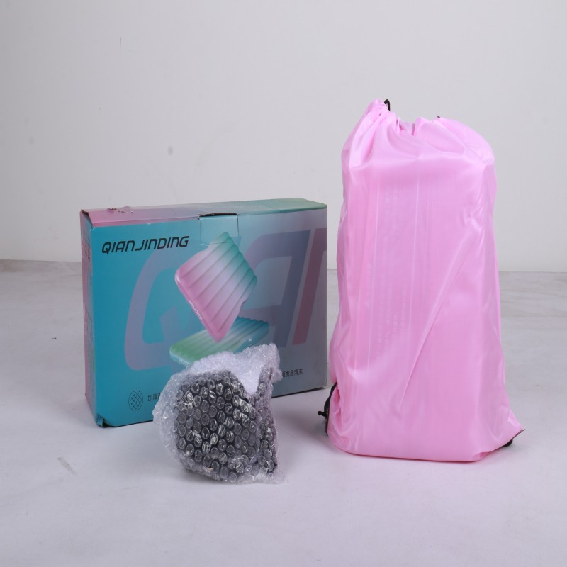 Gradient Inflatable Air Mattress with Built-in Pillow - Portable Single Bed for Camping, Guest Room & Home, Ombre Blue/Pink Design, Thickened PVC Slee