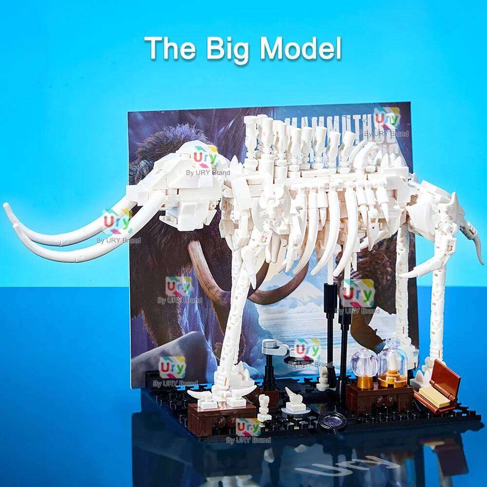 6in1 Museum of Ice Age Fossil Animals Mammoth Sabre Wulf Cave Bear Elasmotherium Glyptodont Set Building Blocks Toy for Kid Gift Z260305