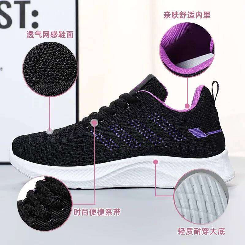 Litfun Women Casual Flats New Mesh Low-Top Running Soft Comfortable Sneakers Hollowing Breathable Flat Sports Shoes