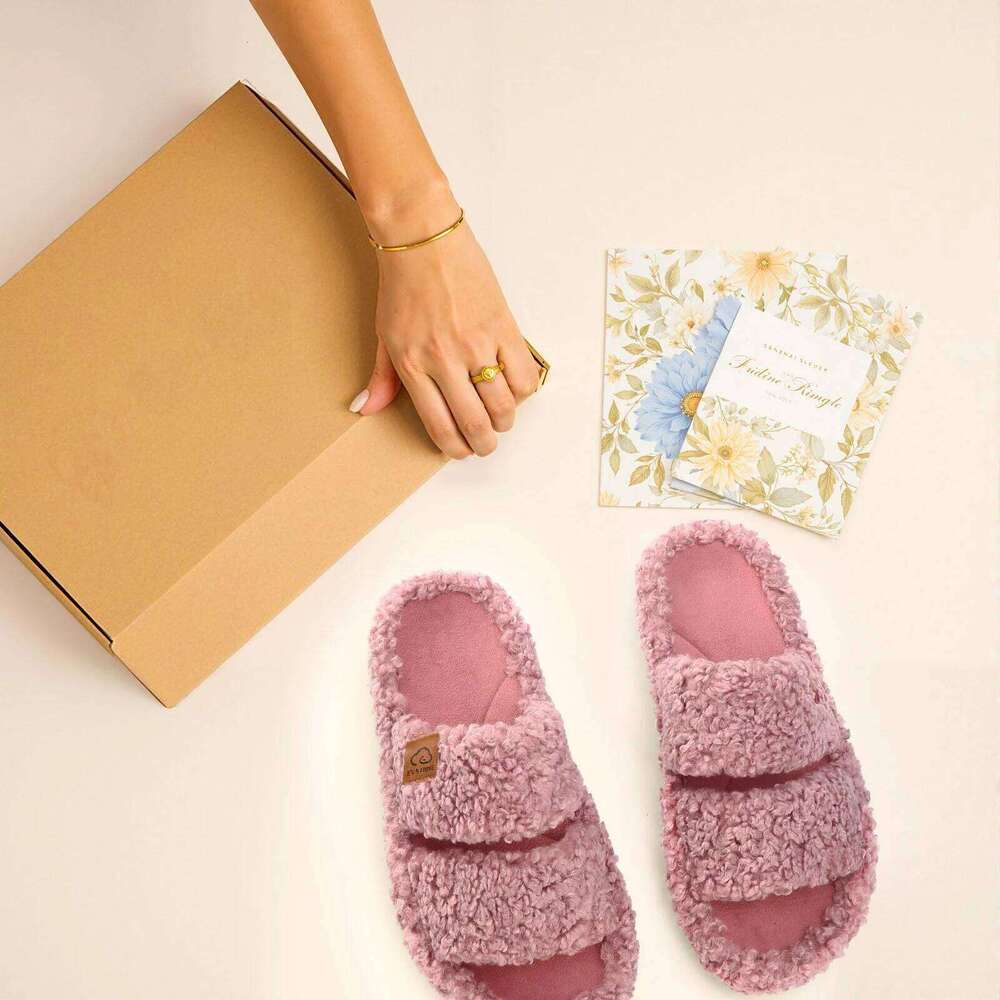 Litfun Winter Furry For Women Lightweight Memory Foam Indoor Slides Anti-slip Fluffy Warm Comfy House Women's Slippers