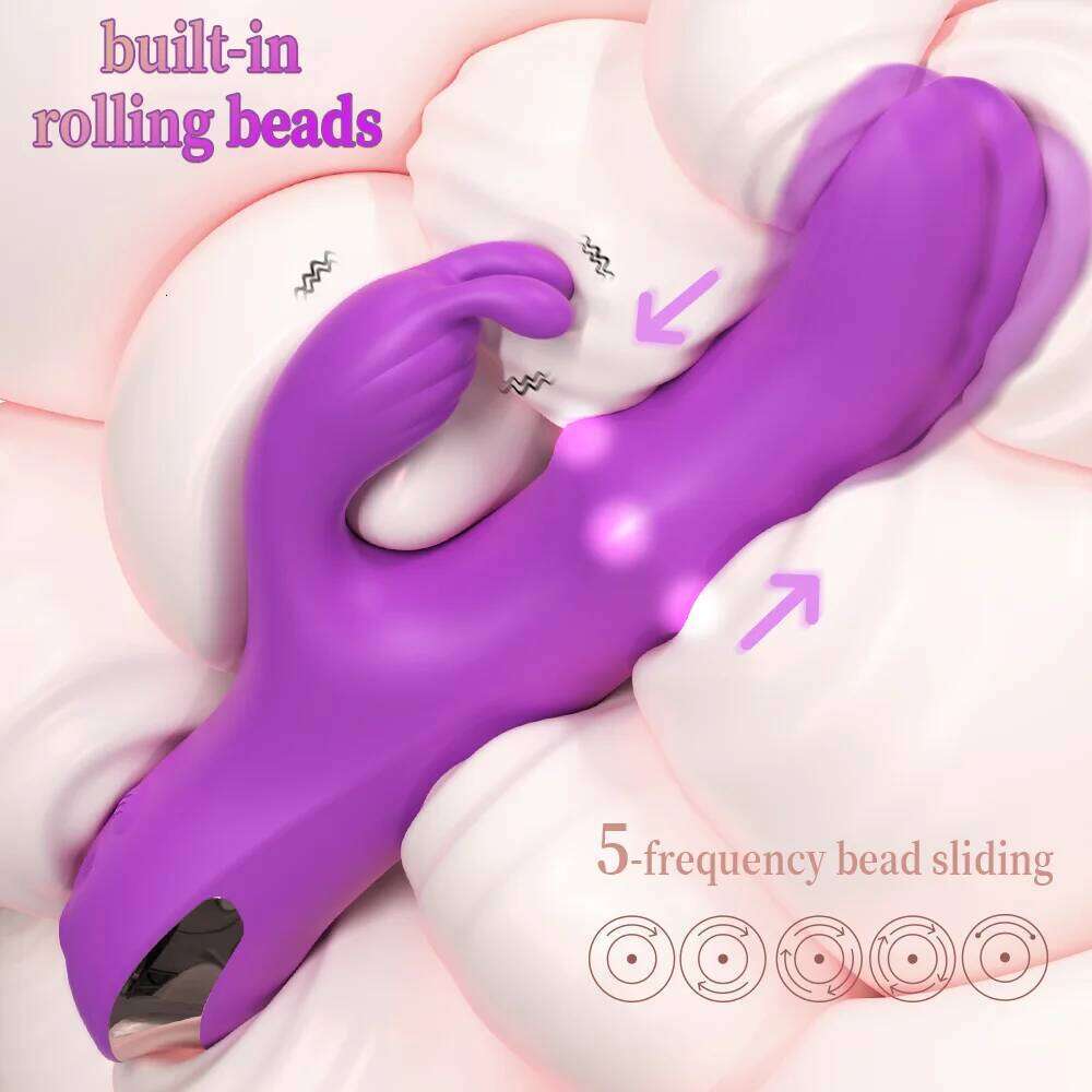 4-in-1 Powerful Thrusting Rabbit Vibrator with Rotating Ball G Spot Clitoral & Vaginal Stimulator Rechargeable Sex Toy for Women W260305