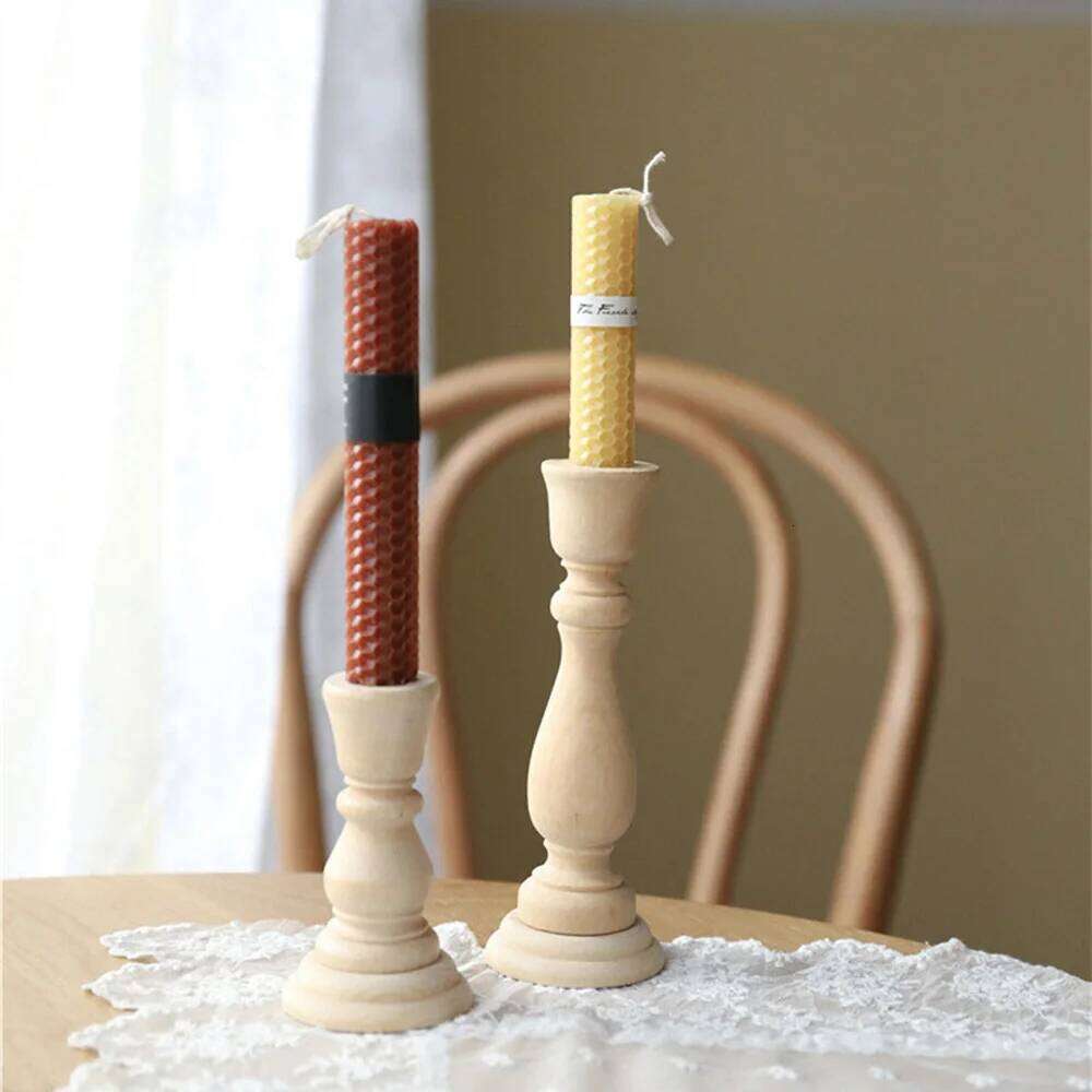 1 PCS Classic Candlestick Vintage Unpainted Holder Simple Retro Wooden Pillar Candle Stand XJ260305