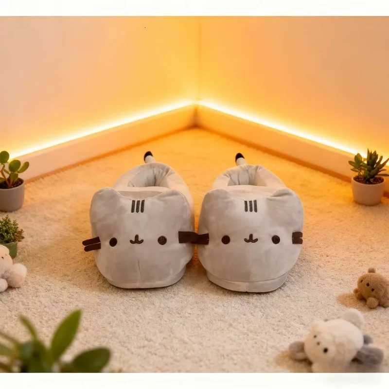 Cartoon Full Covered Cat Slippers Warm Winter Slides Soft Plush Doll Indoor Cute Anime Bedroom Shoes For Man Woman Home Use S2603054ZF3