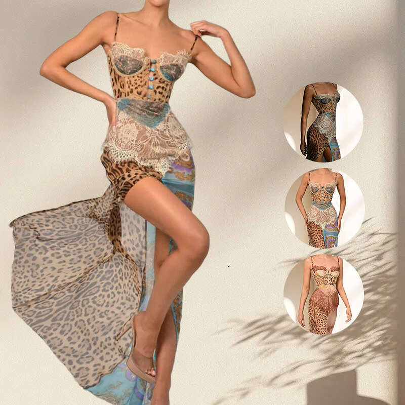 Cross-border strapless summer European and American chiffon sleeveless sexy printed color-blocked new strap dress 2026