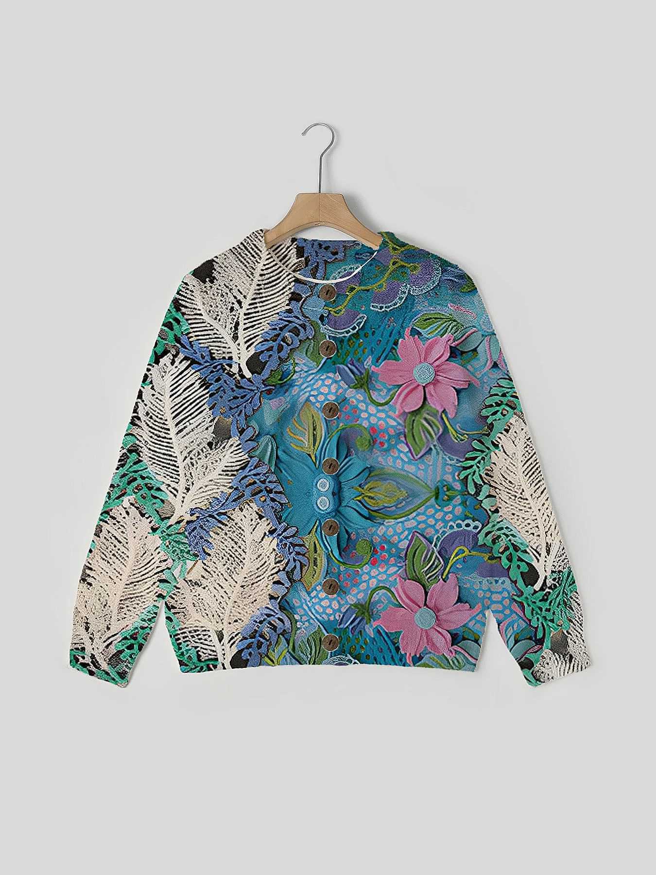 Ladies long-sleeved cardigan casual loose art-printed comfortable knitted 2025 autumn/winter cardigan ladies long-sleeve M260306