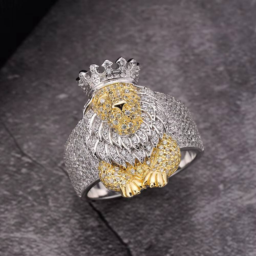 Hiphop Fine Jewelry VVS Moissanite Iced Out 925 Sterling Silver 14K Gold Plated Lion Face Animal Head Dollar Sign Men Rings
