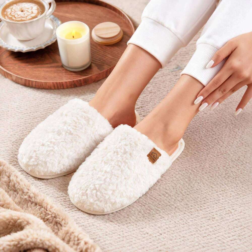 Litfun Winter Furry Cotton For Women Casual Soft Sole Slip On Flats Slides Fluffy Comfy Indoor Women's Slippers