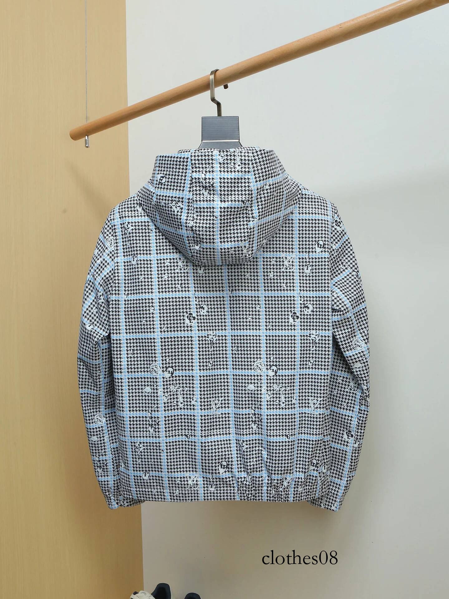 Spring Thin Plaid Print Jaet Men's Trendy Versatile Top Youth Slim Fit Hooded Outerwear Breathable Polyester Long Sve Zi...