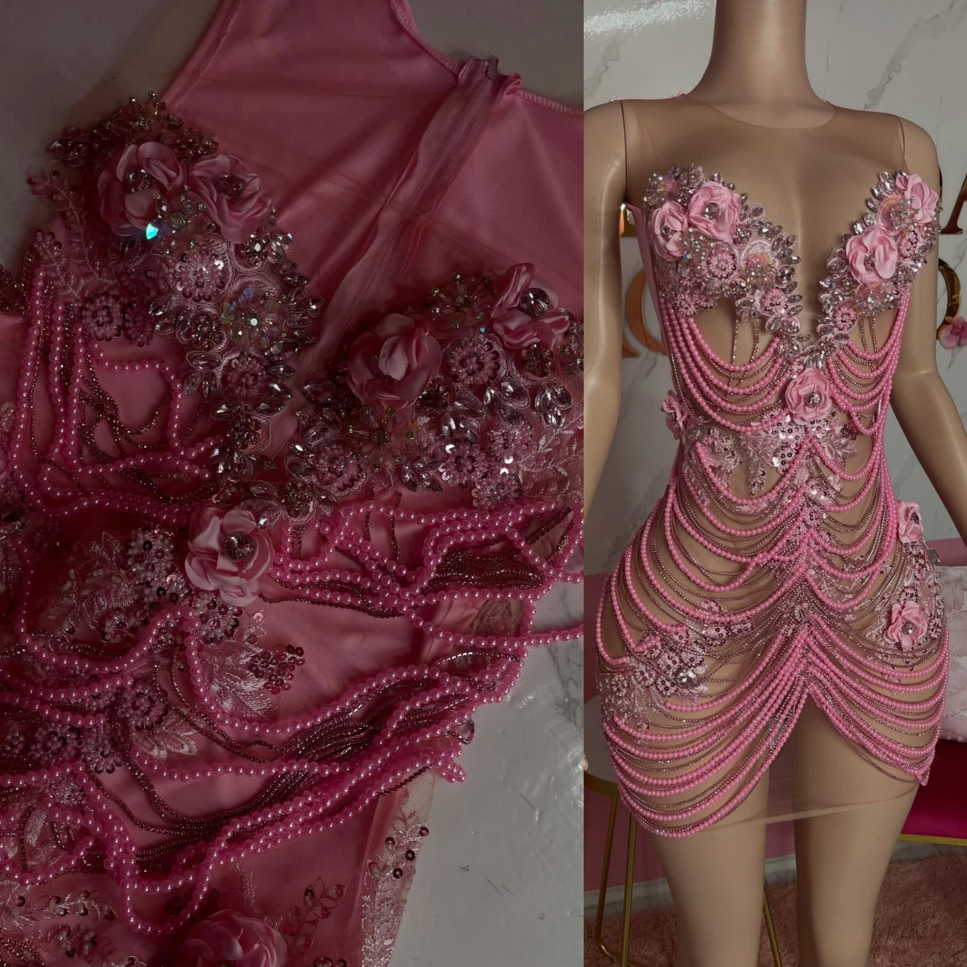 2026 Pink Sheath Cocktail Dress Flowers Crystals Beadings Short Mini Graduation Homecoming Dresses For Special Occasions Sweetheart Gowns Dinner Dress