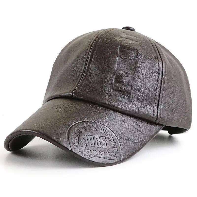 PU Leather Thicken Warm Vintage Baseball cap for Men Autumn Winter Y260304