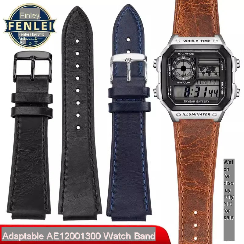 Retro Genuine Leather Watchband For AE1200 AE1300 A158W/A168 W-216H Vintage Watch Strap convex mouth Mens Bracelet 18MM 260304