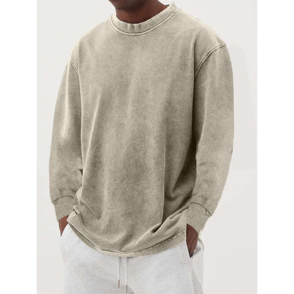 European and American cross-border men's casual pure cotton long-sleeve round-neck loose T-shirt vintage style