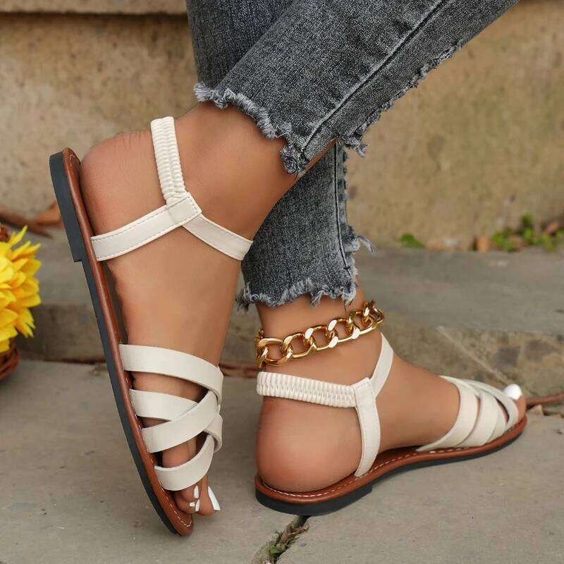 2025 Summer New Women's Fashion Casual Toe-Up Flats with One-Piece Buckle Anti-Slip and Wear-Resistant Footwear