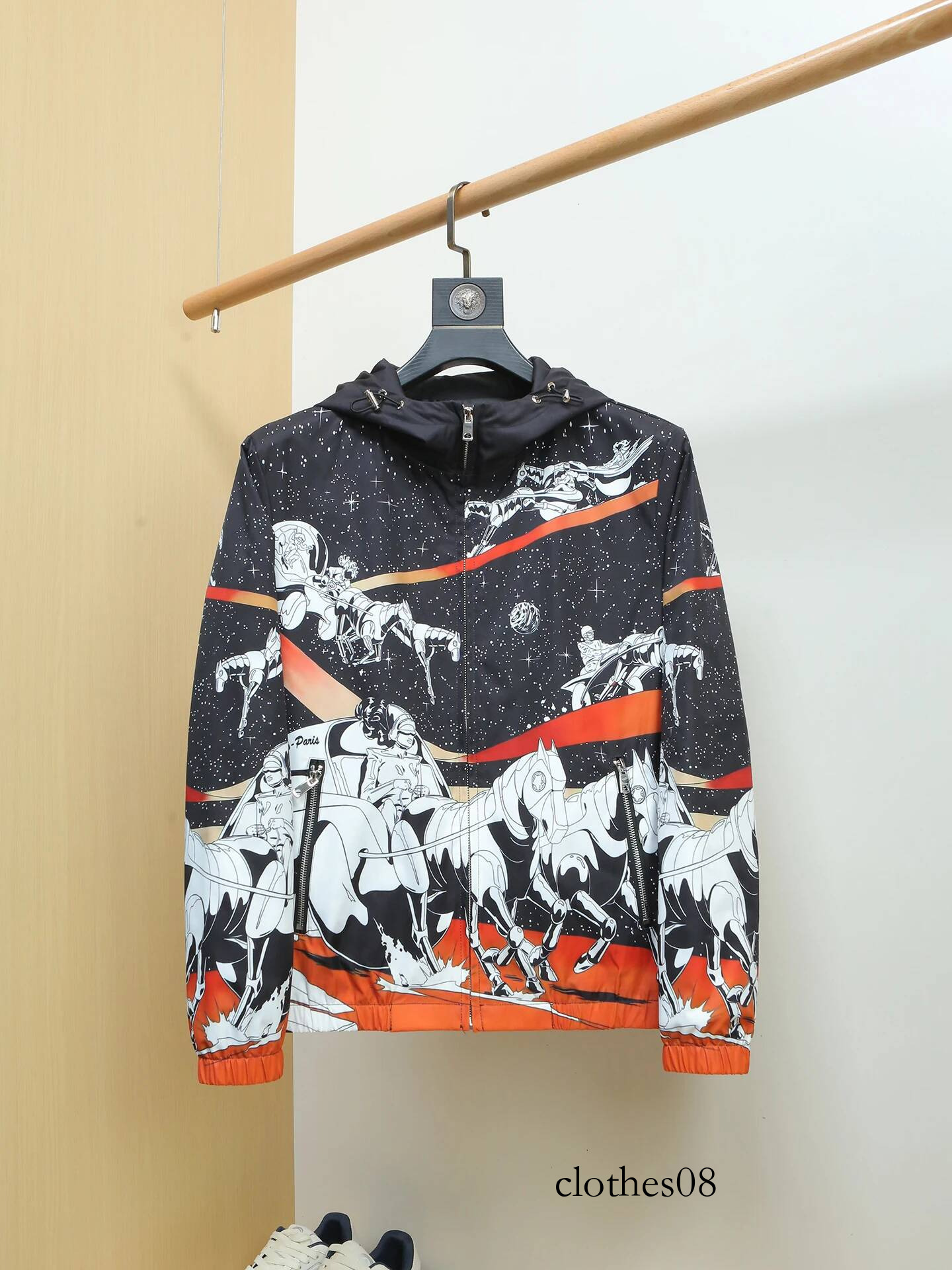 Spring Thin Print Hooded Jaet Men's Sli Faion Slim Fit Top Polyester Casual Sle Breathable Zipper Closure China Made